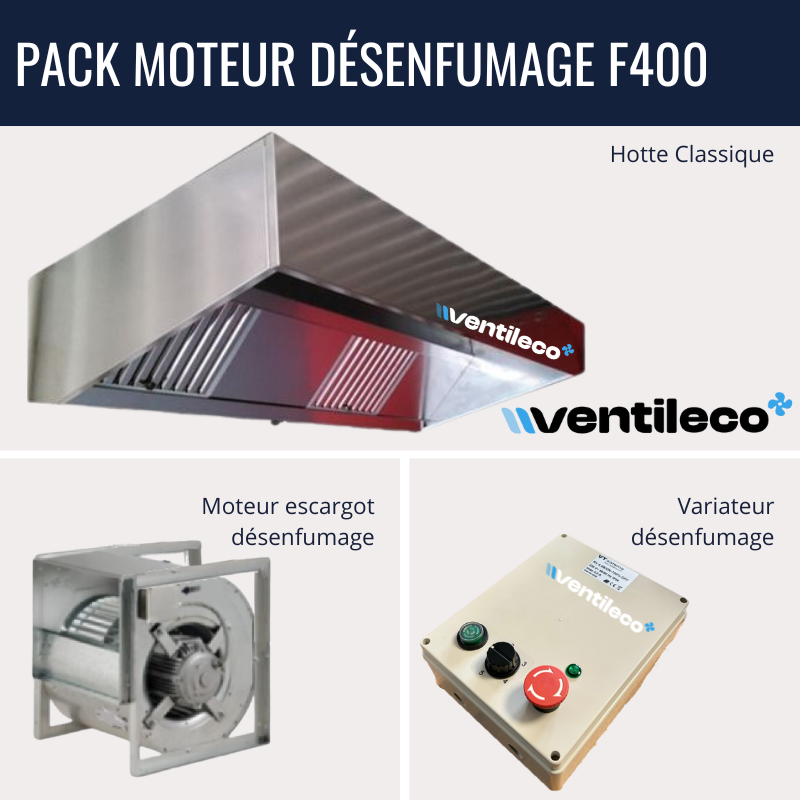 pack hotte inox moteur désenfumage et variateur avec bouton coup de poing