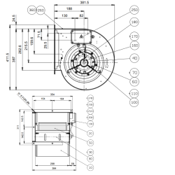 dimensions moteur de hotte de restaurant  ddm 9/9 6P nicotra