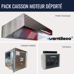 pack hotte inox avec caisson moteur déporté et variateur sortie sur le cote de hotte